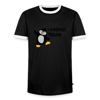 I pooped today Penguin - Men's Ringer Shirt - black/white - Front - AI Model Female 172 light (172cm) & AI Model Male 178 light (178cm)
