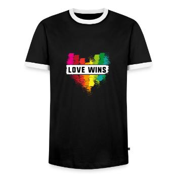 love wins,love,heart,graffiti,rainbow,LGBT - Men's Ringer Shirt - black/white - Front - AI Model Female 172 light (172cm) & AI Model Male 178 light (178cm)