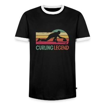 Curling Player Curler Curling Legend - Men's Ringer Shirt - black/white - Front - AI Model Female 172 light (172cm) & AI Model Male 178 light (178cm)