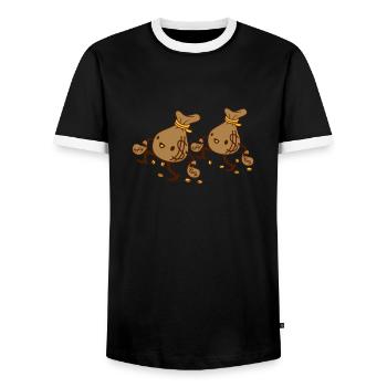 2 gehende Geldsäcke Freunde - Männer Kontrast-T-Shirt - Schwarz/Weiß - Vorne - AI Model Female 172 light (172cm) & AI Model Male 178 light (178cm)
