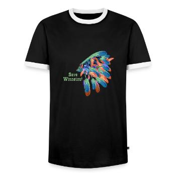 save winnetou,winnetou,Indian,Feathers,Chief - Men's Ringer Shirt - black/white - Front - AI Model Female 172 light (172cm) & AI Model Male 178 light (178cm)