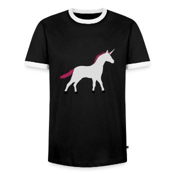 Unicorn Silhouette Outline Shadow - Men's Ringer Shirt - black/white - Front - AI Model Female 172 light (172cm) & AI Model Male 178 light (178cm)