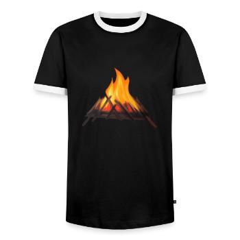 Feu de camp Camping Nature Feu de forêt Extérieur Tente 2 - T-shirt contrasté Homme - noir/blanc - Devant - AI Model Female 172 light (172cm) & AI Model Male 178 light (178cm)