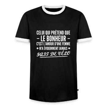 le bonheur c est faire de vélo / humour homme - T-shirt contrasté Homme - noir/blanc - Devant - AI Model Female 172 light (172cm) & AI Model Male 178 light (178cm)