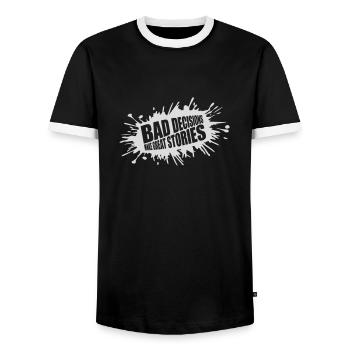 bad decisions great stories - Men's Ringer Shirt - black/white - Front - AI Model Female 172 light (172cm) & AI Model Male 178 light (178cm)