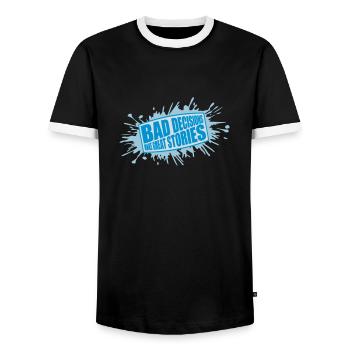 bad decisions great stories - Men's Ringer Shirt - black/white - Front - AI Model Female 172 light (172cm) & AI Model Male 178 light (178cm)