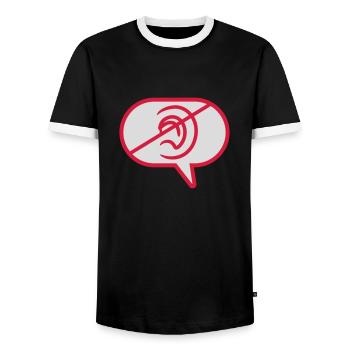 Do not hear symbol speech bubble - Men's Ringer Shirt - black/white - Front - AI Model Female 172 light (172cm) & AI Model Male 178 light (178cm)