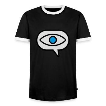 Eye Seeing Comic Speech Bubble - Men's Ringer Shirt - black/white - Front - AI Model Female 172 light (172cm) & AI Model Male 178 light (178cm)