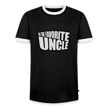 at The Favorite Uncle - Men's Ringer Shirt - black/white - Front - AI Model Female 172 light (172cm) & AI Model Male 178 light (178cm)