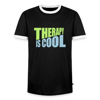 therapy is cool Zitat - Männer Kontrast-T-Shirt - Schwarz/Weiß - Vorne - AI Model Female 172 light (172cm) & AI Model Male 178 light (178cm)