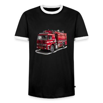 Fighting fires with the fire truck - Men's Ringer Shirt - black/white - Front - AI Model Female 172 light (172cm) & AI Model Male 178 light (178cm)