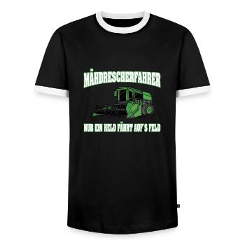 Mähdrescherfahrer Nur ein Held fährt auf´s Feld - Männer Kontrast-T-Shirt - Schwarz/Weiß - Vorne - AI Model Female 172 light (172cm) & AI Model Male 178 light (178cm)