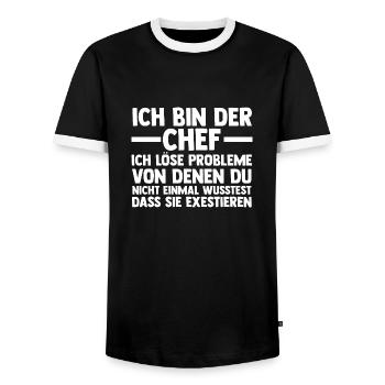Arbeit Kollegen Büro Teamleiter Führungskraft Chef - Männer Kontrast-T-Shirt - Schwarz/Weiß - Vorne - AI Model Female 172 light (172cm) & AI Model Male 178 light (178cm)