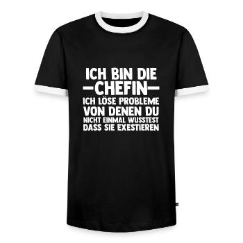 Arbeit Kollegen Büro Teamleiter Führungskraft Chef - Männer Kontrast-T-Shirt - Schwarz/Weiß - Vorne - AI Model Female 172 light (172cm) & AI Model Male 178 light (178cm)