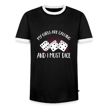 Bunco Dice Game - Men's Ringer Shirt - black/white - Front - AI Model Female 172 light (172cm) & AI Model Male 178 light (178cm)