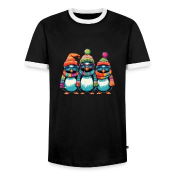 Drôle de Noël pingouins cool - T-shirt contrasté Homme - noir/blanc - Devant - AI Model Female 172 light (172cm) & AI Model Male 178 light (178cm)