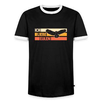 Ich Liebe Eulen - Männer Kontrast-T-Shirt - Schwarz/Weiß - Vorne - AI Model Female 172 light (172cm) & AI Model Male 178 light (178cm)