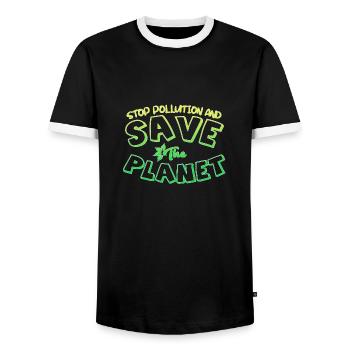 Pollution de l’environnement - T-shirt contrasté Homme - noir/blanc - Devant - AI Model Female 172 light (172cm) & AI Model Male 178 light (178cm)