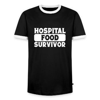 I Ate Hospital Food and Survived Hospital - Men's Ringer Shirt - black/white - Front - AI Model Female 172 light (172cm) & AI Model Male 178 light (178cm)
