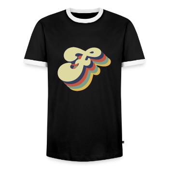 Retro-Buchstabe F - Männer Kontrast-T-Shirt - Schwarz/Weiß - Vorne - AI Model Female 172 light (172cm) & AI Model Male 178 light (178cm)