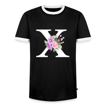 Lettre x floral violet - T-shirt contrasté Homme - noir/blanc - Devant - AI Model Female 172 light (172cm) & AI Model Male 178 light (178cm)