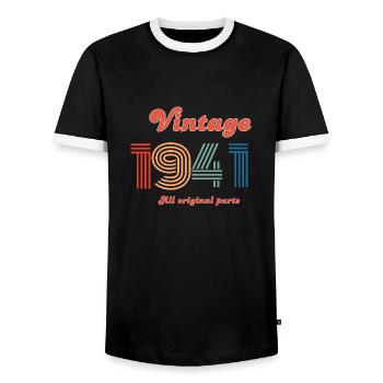 Jahrgang 1941 alle Originalteile - Männer Kontrast-T-Shirt - Schwarz/Weiß - Vorne - AI Model Female 172 light (172cm) & AI Model Male 178 light (178cm)