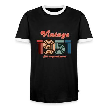 Jahrgang 1951, alle Originalteile - Männer Kontrast-T-Shirt - Schwarz/Weiß - Vorne - AI Model Female 172 light (172cm) & AI Model Male 178 light (178cm)