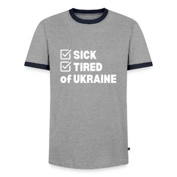 Sick and Tired - Men's Ringer Shirt - grey/navy  - Front - AI Model Female 172 light (172cm) & AI Model Male 178 light (178cm)