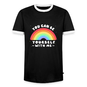 Mit mir kannst du du selbst sein - LGBTQ Ally - Pride - Männer Kontrast-T-Shirt - Schwarz/Weiß - Vorne - AI Model Female 172 light (172cm) & AI Model Male 178 light (178cm)