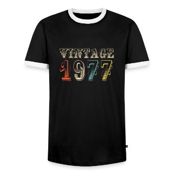 Vintage 1977- 47 th birthday - 47 ans - T-shirt contrasté Homme - noir/blanc - Devant - AI Model Female 172 light (172cm) & AI Model Male 178 light (178cm)