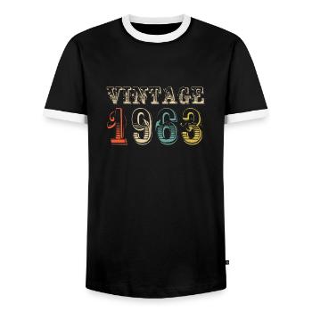 Jahrgang 1963 - 61. Geburtstag - 61 Jahre alt - Männer Kontrast-T-Shirt - Schwarz/Weiß - Vorne - AI Model Female 172 light (172cm) & AI Model Male 178 light (178cm)