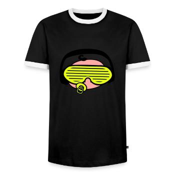 Cool DJ Pacifier Baby Mixer Party Music - Men's Ringer Shirt - black/white - Front - AI Model Female 172 light (172cm) & AI Model Male 178 light (178cm)
