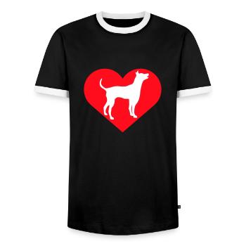 Big Dog Heart Love Symbol Silhouette Outline - Men's Ringer Shirt - black/white - Front - AI Model Female 172 light (172cm) & AI Model Male 178 light (178cm)