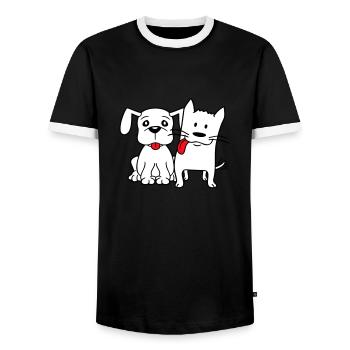 Hund Katze Zwei Freunde Team Kätzchen 2 Duo Crew - Männer Kontrast-T-Shirt - Schwarz/Weiß - Vorne - AI Model Female 172 light (172cm) & AI Model Male 178 light (178cm)