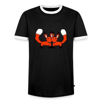 2 Foxes Couple In Love Two Friends Love Team Cute - Men's Ringer Shirt - black/white - Front - AI Model Female 172 light (172cm) & AI Model Male 178 light (178cm)