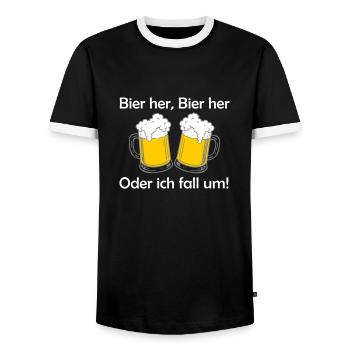 Bienen hier, Bienen hier - oder ich fall um! - Männer Kontrast-T-Shirt - Schwarz/Weiß - Vorne - AI Model Female 172 light (172cm) & AI Model Male 178 light (178cm)