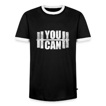 You Can Muscle Shirt Gift GYM Dumbbells - Men's Ringer Shirt - black/white - Front - AI Model Female 172 light (172cm) & AI Model Male 178 light (178cm)