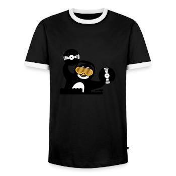 dj musik platte auflegen mischpult club disko ping - Männer Kontrast-T-Shirt - Schwarz/Weiß - Vorne - AI Model Female 172 light (172cm) & AI Model Male 178 light (178cm)
