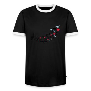 love_music_noten2 - Männer Kontrast-T-Shirt - Schwarz/Weiß - Vorne - AI Model Female 172 light (172cm) & AI Model Male 178 light (178cm)