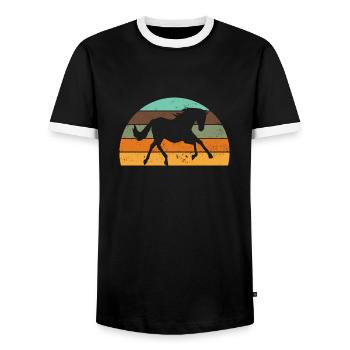 Pferd Retro Sunset - Männer Kontrast-T-Shirt - Schwarz/Weiß - Vorne - AI Model Female 172 light (172cm) & AI Model Male 178 light (178cm)