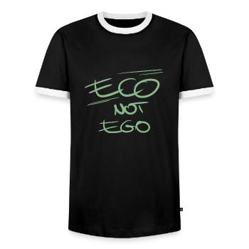 Conservation Environmental Protection Green Discreet Art Demo - Men's Ringer Shirt - black/white - Front - AI Model Female 172 light (172cm) & AI Model Male 178 light (178cm)