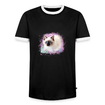 katze, rosa,aquarell ,malerei,graffiti,kätzchen - Männer Kontrast-T-Shirt - Schwarz/Weiß - Vorne - AI Model Female 172 light (172cm) & AI Model Male 178 light (178cm)