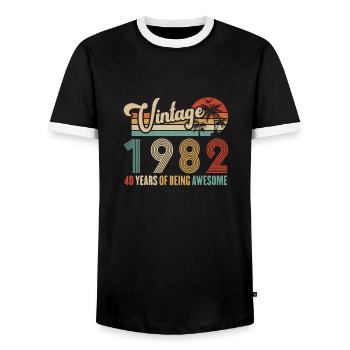 Vintage 1982 Anniversary 40 years to be Awesome - Men's Ringer Shirt - black/white - Front - AI Model Female 172 light (172cm) & AI Model Male 178 light (178cm)