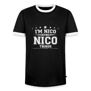 Nico - Men's Ringer Shirt - black/white - Front - AI Model Female 172 light (172cm) & AI Model Male 178 light (178cm)