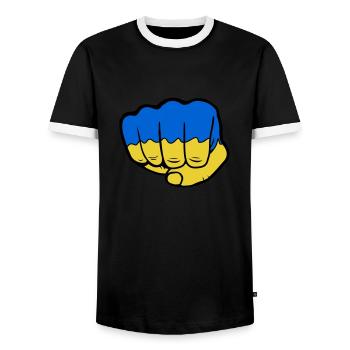 Ukraine Flagge Faust - Männer Kontrast-T-Shirt - Schwarz/Weiß - Vorne - AI Model Female 172 light (172cm) & AI Model Male 178 light (178cm)