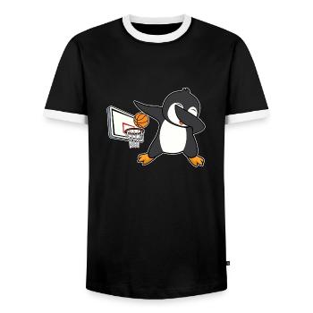 dab dabbing penguin basketball birthday christmas - Men's Ringer Shirt - black/white - Front - AI Model Female 172 light (172cm) & AI Model Male 178 light (178cm)