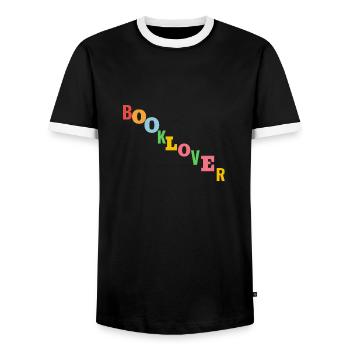 Colorful Booklover Merch - Männer Kontrast-T-Shirt - Schwarz/Weiß - Vorne - AI Model Female 172 light (172cm) & AI Model Male 178 light (178cm)
