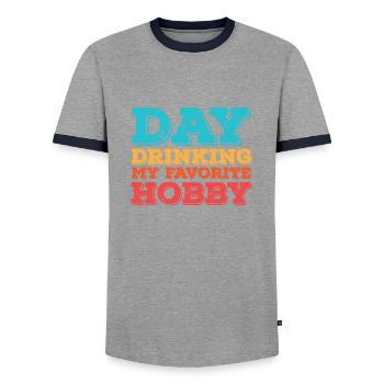 Day drinking my favorite hobby - Men's Ringer Shirt - grey/navy  - Front - AI Model Female 172 light (172cm) & AI Model Male 178 light (178cm)