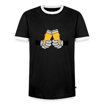 2 Friends Toast Beer Glass - Men's Ringer Shirt - black/white - Front - AI Model Female 172 light (172cm) & AI Model Male 178 light (178cm)