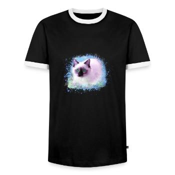 chat, bleu, aquarelle, peinture, graffiti, chaton - T-shirt contrasté Homme - noir/blanc - Devant - AI Model Female 172 light (172cm) & AI Model Male 178 light (178cm)